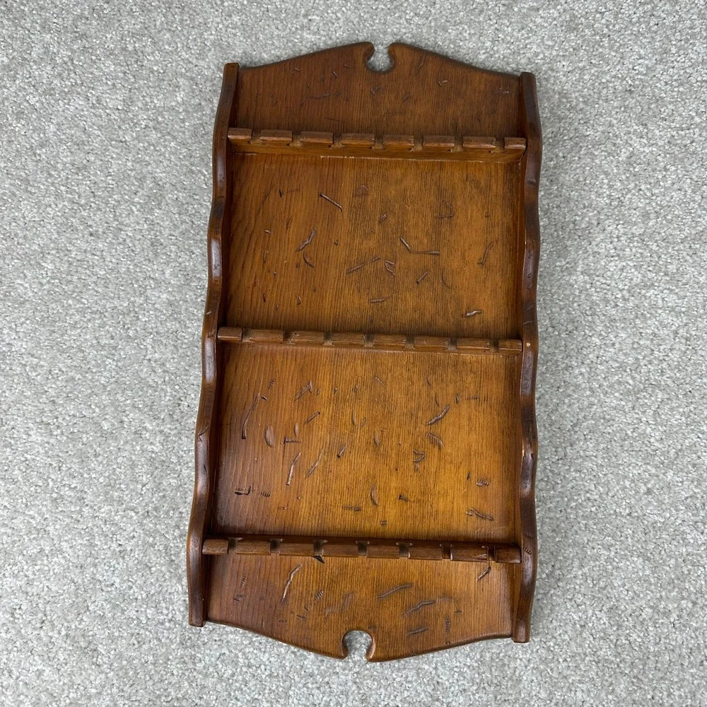 Vintage Wood Spoon Rack Wall Hanging Display 18 Slot Souvenir Holder Rustic
